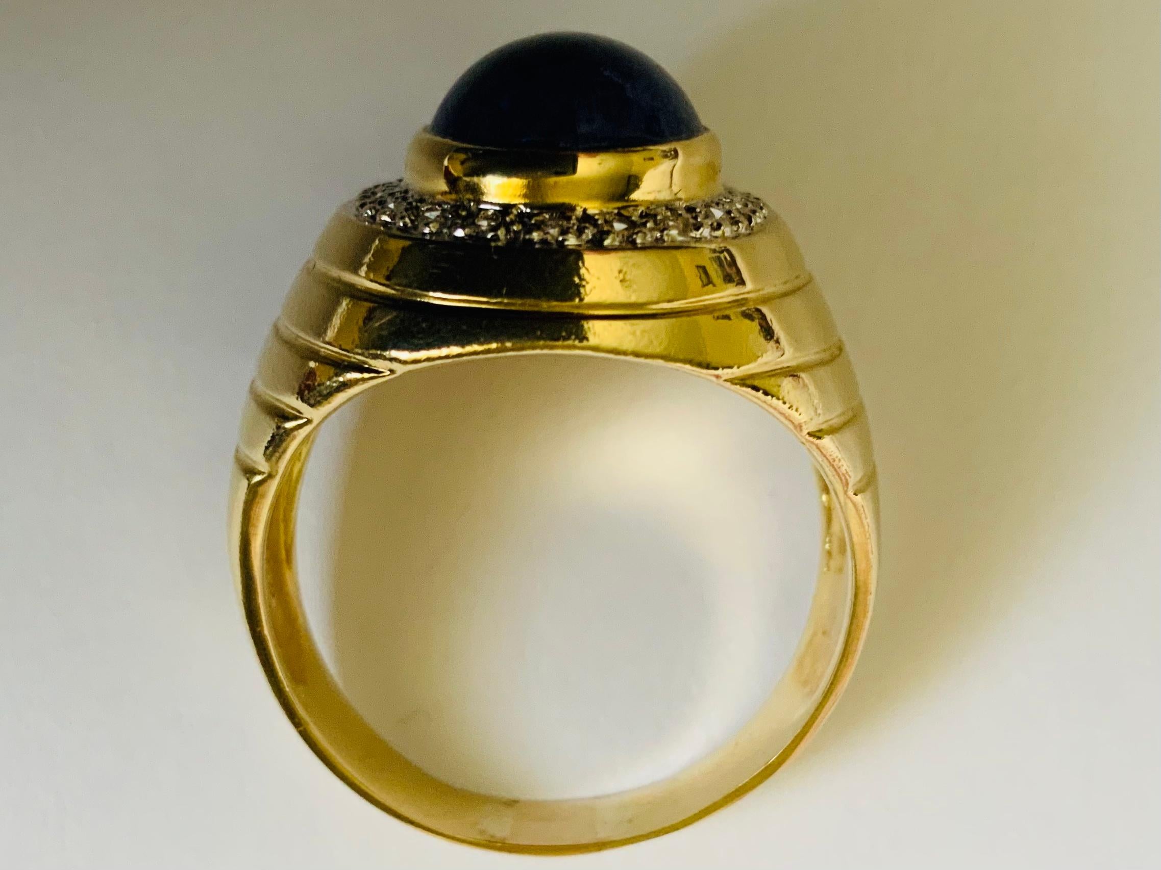 Art Deco 14K Yellow  Gold Lapis Lazuli Diamonds Ring For Sale