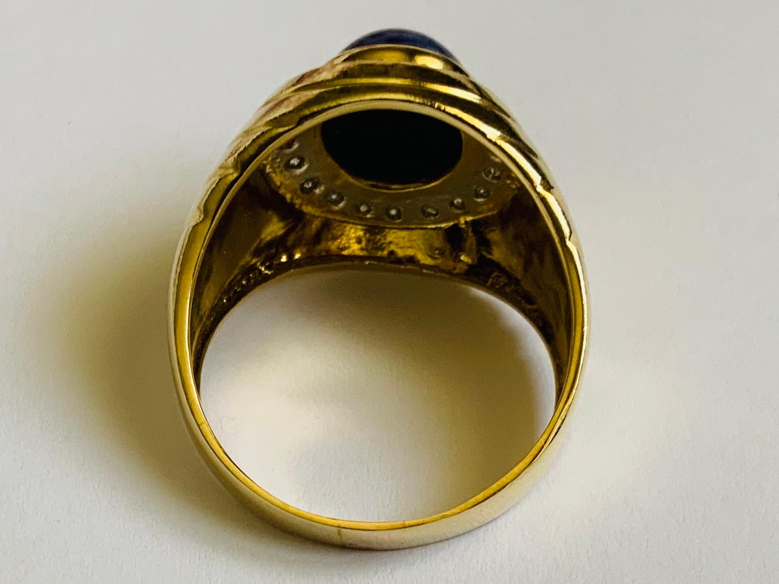 Round Cut 14K Yellow  Gold Lapis Lazuli Diamonds Ring For Sale