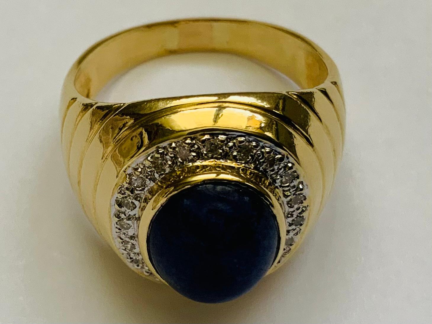 14K Yellow  Gold Lapis Lazuli Diamonds Ring For Sale 1
