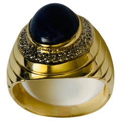 14K Yellow  Gold Lapis Lazuli Diamonds Ring