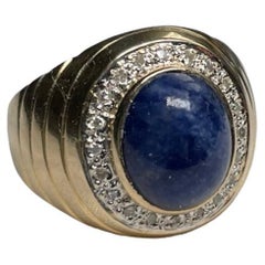 Vintage 14K Yellow  Gold Lapis Lazuli Diamonds Ring