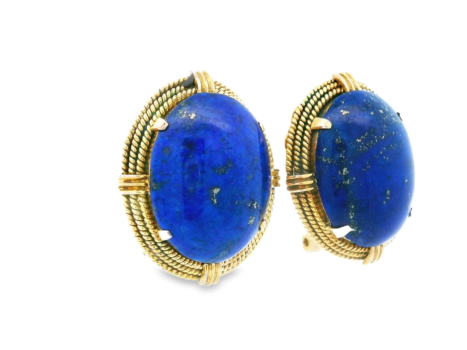 Boucles d'oreilles clips en or jaune 14k Lapis Lazuli en vente 4