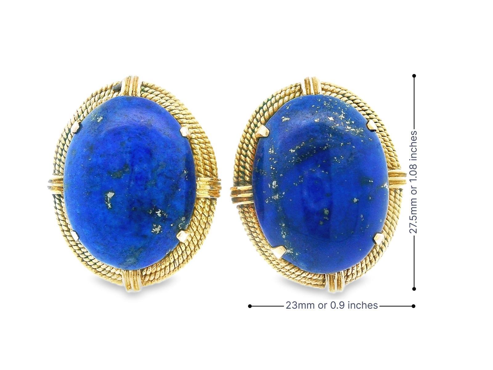 Boucles d'oreilles clips en or jaune 14k Lapis Lazuli en vente 5