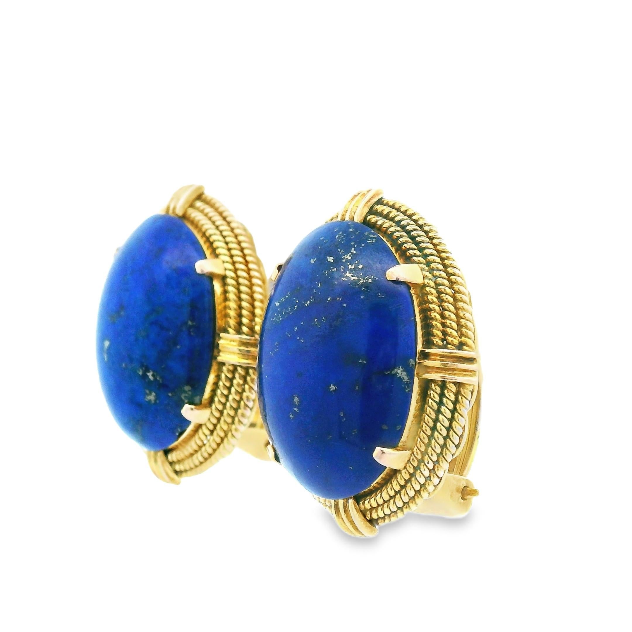 Contemporain Boucles d'oreilles clips en or jaune 14k Lapis Lazuli en vente