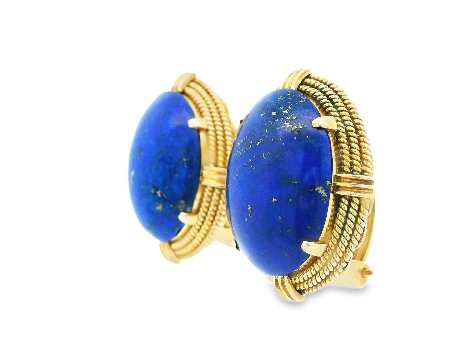 Boucles d'oreilles clips en or jaune 14k Lapis Lazuli en vente 1