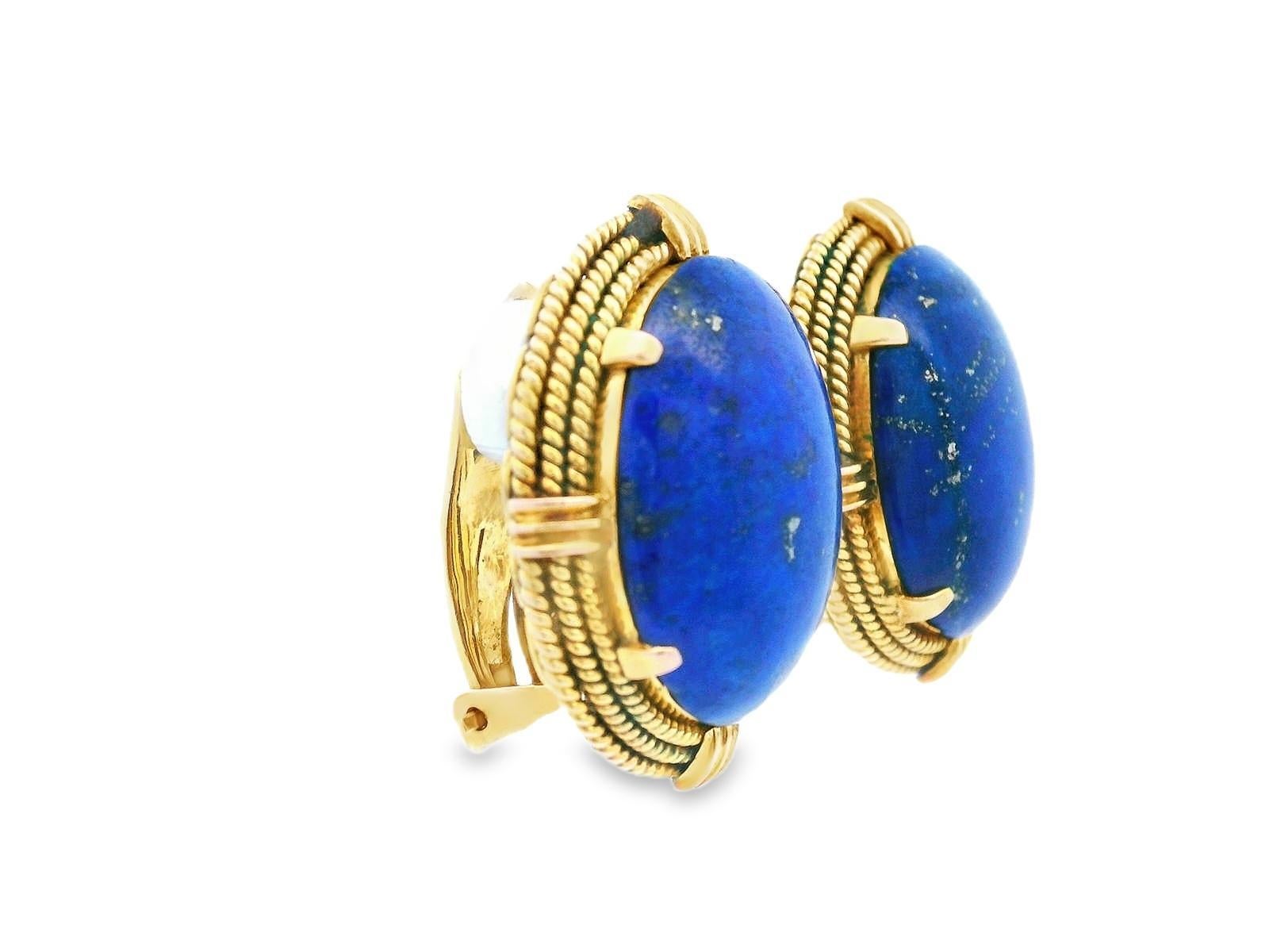 Boucles d'oreilles clips en or jaune 14k Lapis Lazuli en vente 2