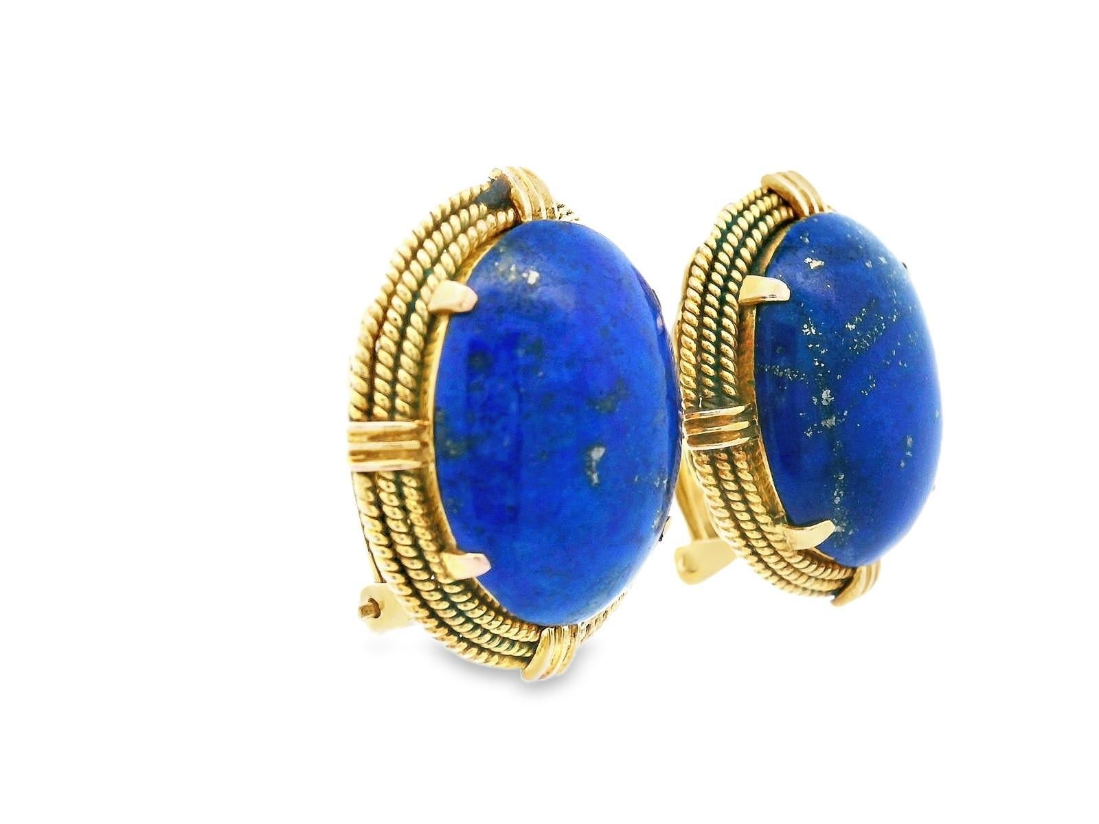Boucles d'oreilles clips en or jaune 14k Lapis Lazuli en vente 3