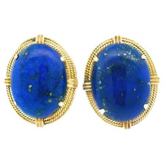 14k Yellow Gold Lapis Lazuli Ear Clip Earrings