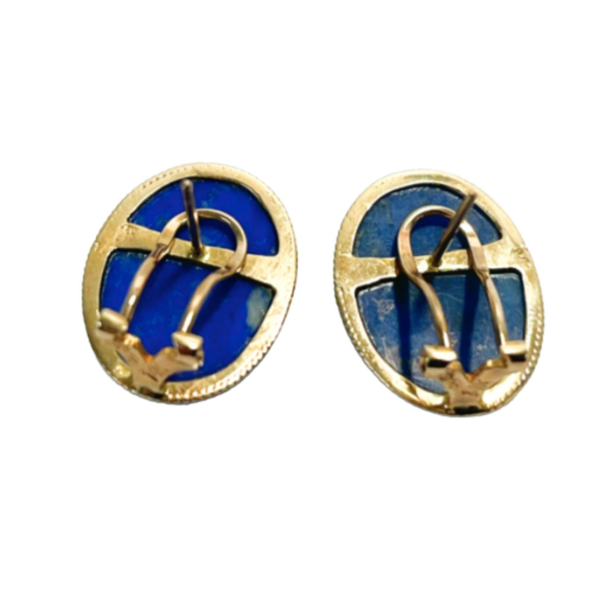 Taille ovale Boucles d'oreilles en or jaune 14k Lapis Lazuli en vente