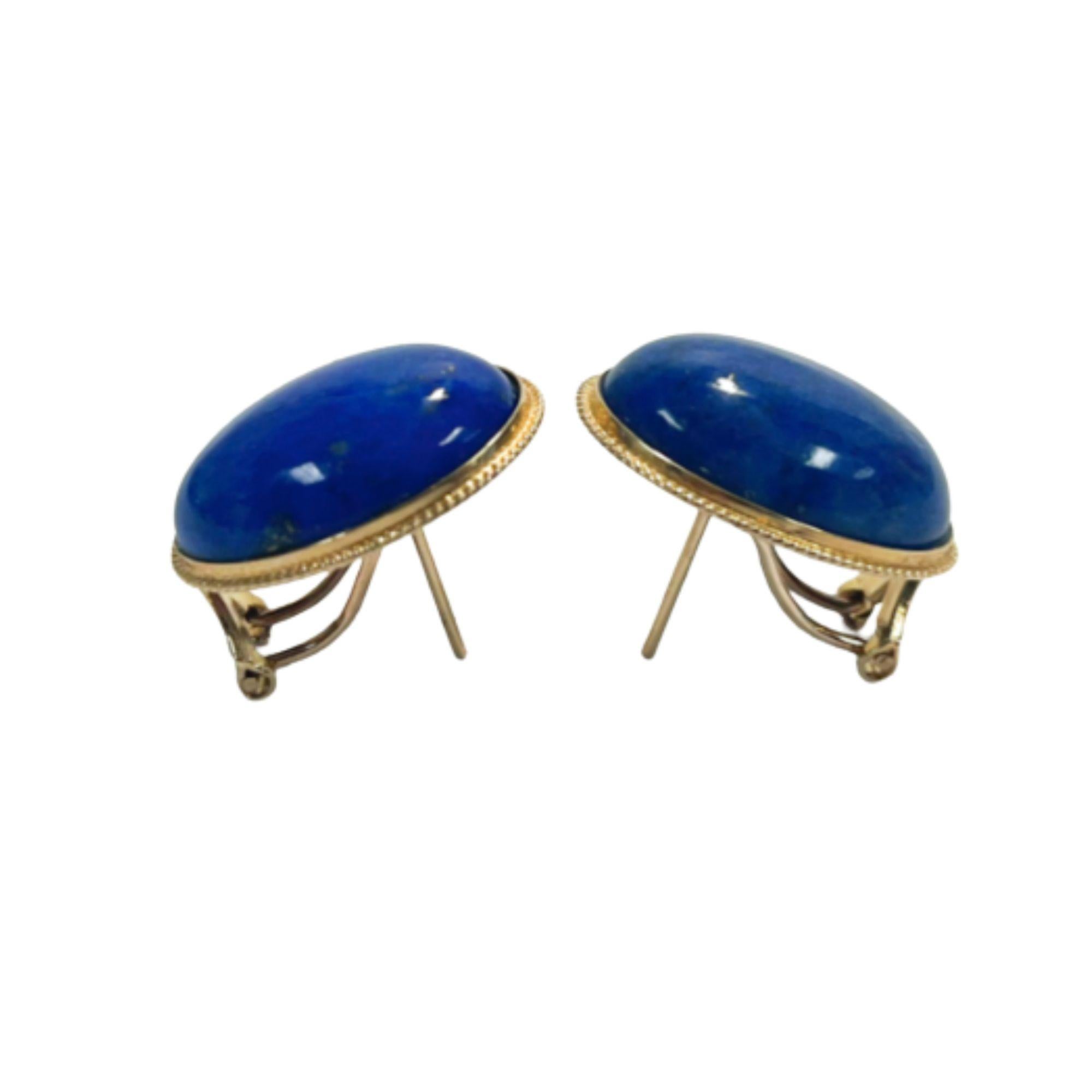 Oval Cut 14k Yellow Gold Lapis Lazuli Earrings For Sale