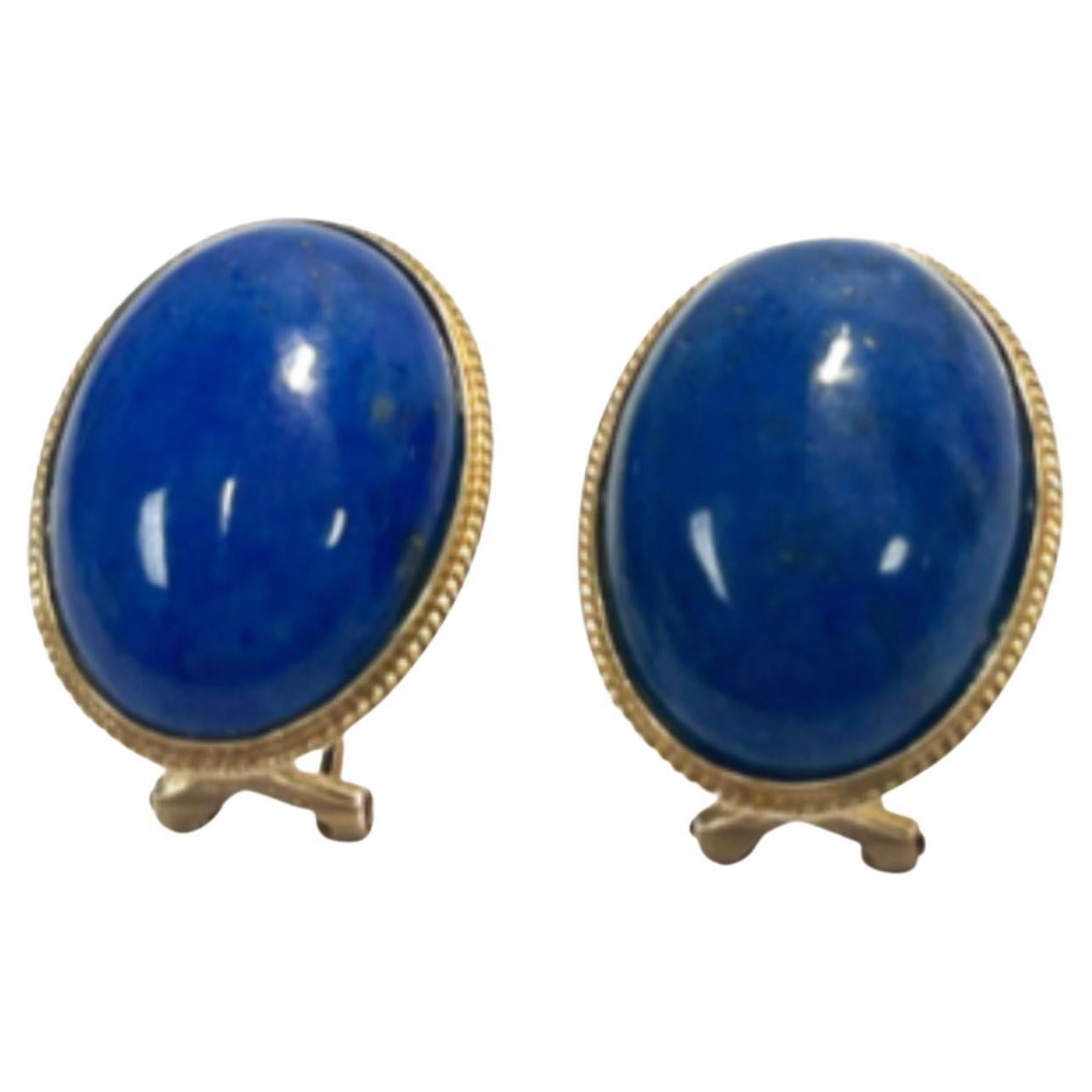 14k Yellow Gold Lapis Lazuli Earrings For Sale