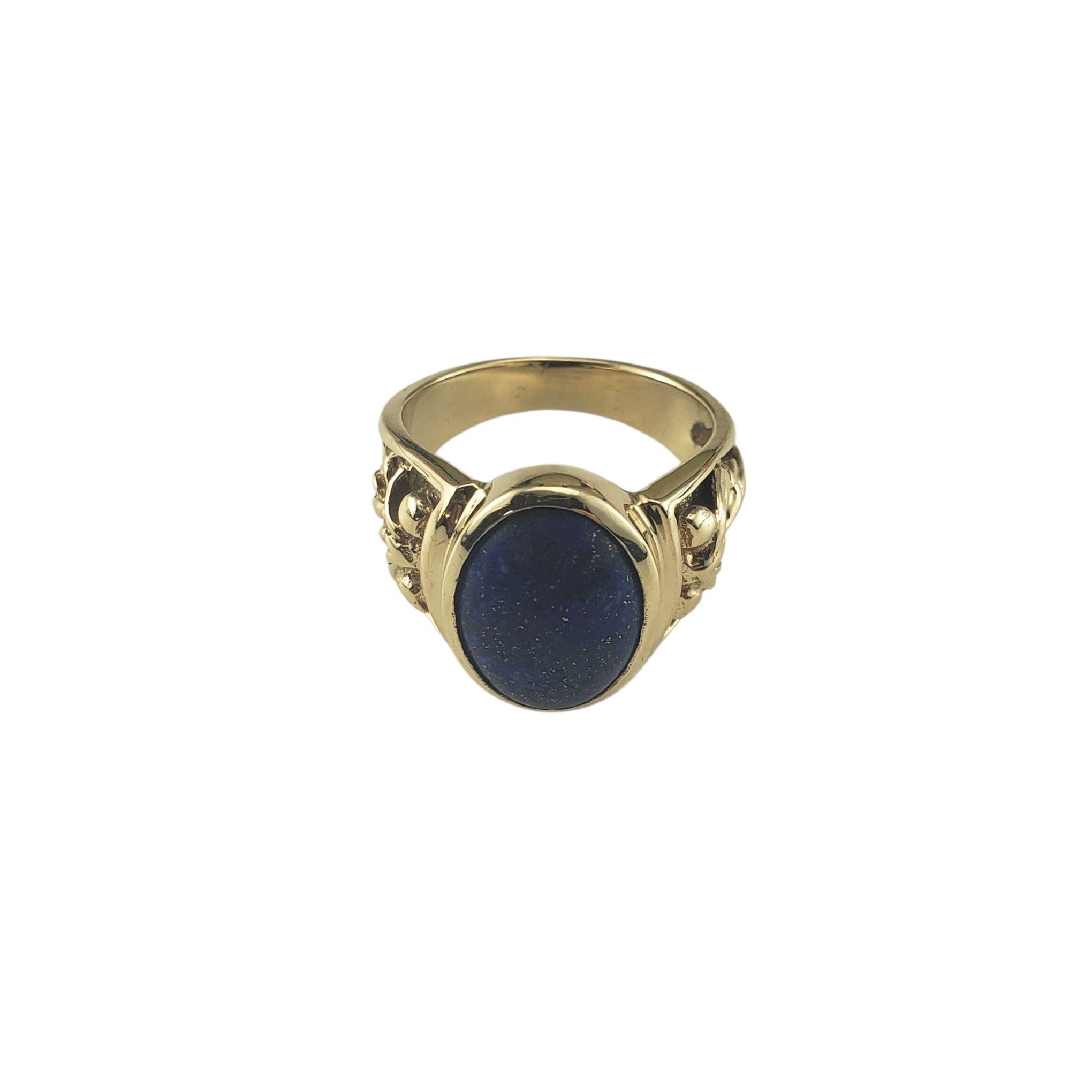 14K Yellow Gold Lapis Lazuli Ring Size 7-

This elegant 14K yellow gold ring features an oval lapis lazuli stone framed by intricate floral and leaf reliefs on each shoulder, adding depth and craftsmanship to the design.

Weight: 7.6 g./ 4.9