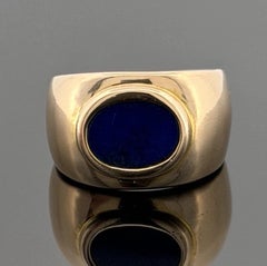 14K Yellow Gold Lapis Signet Ring Oval Inlay 4.21g Size 4.25 Estate