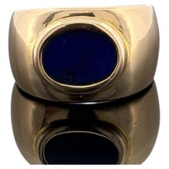 14K Yellow Gold Lapis Signet Ring Oval Inlay 4.21g Size 4.25 Estate