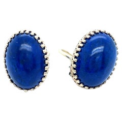 Boucles d'oreilles Huggie en or jaune 14 carats Lapiz Lazuli 3/4" x 9/16" 9,3 grammes