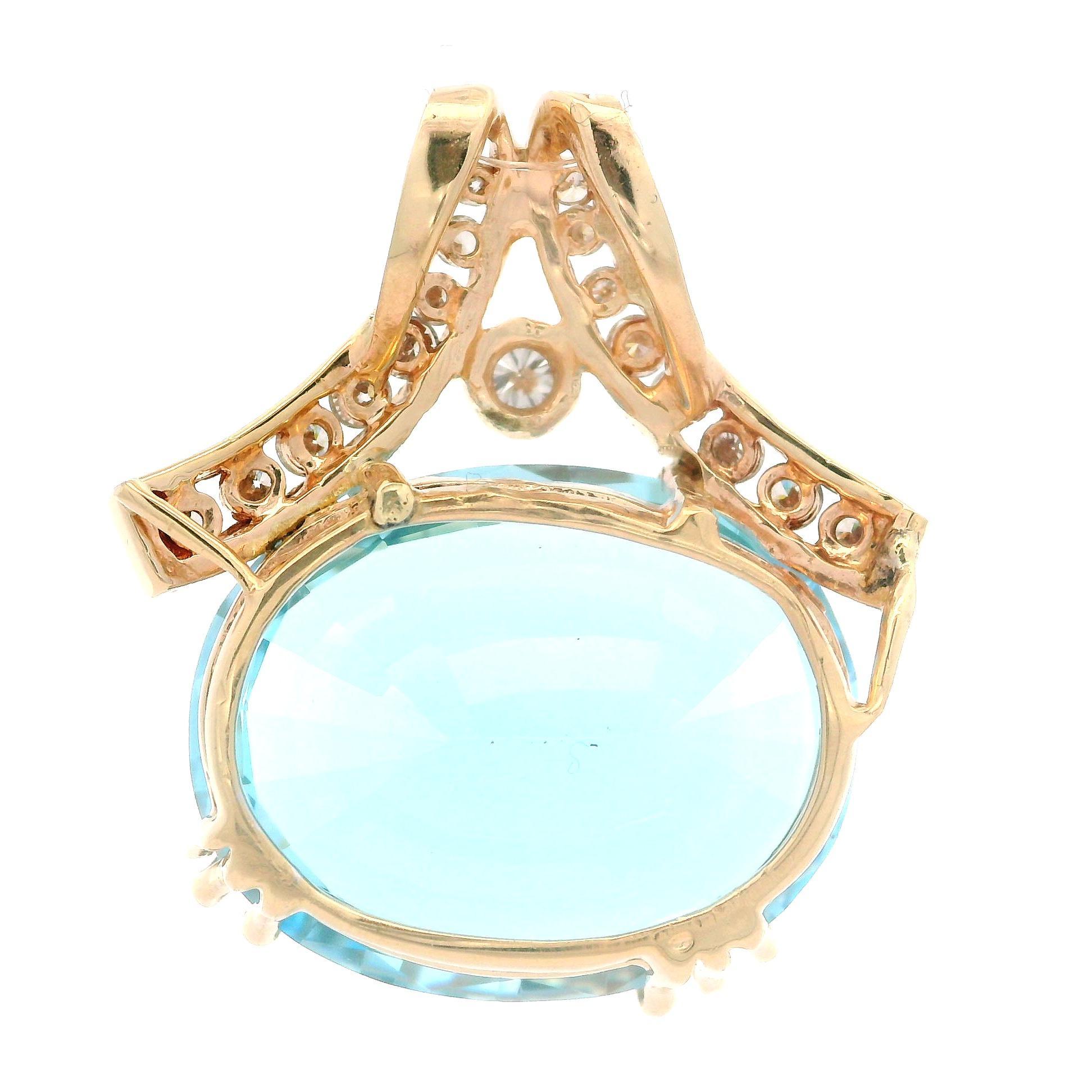 Ciondolo a scorrimento in oro giallo 14k con topazio blu ovale grande da 25,4x20 mm e diamante da 0,80 carati In condizioni ottime in vendita a Montclair, NJ