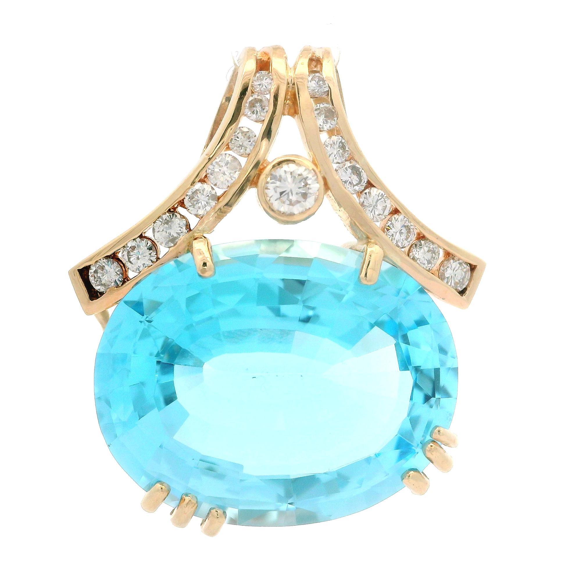 Donna Ciondolo a scorrimento in oro giallo 14k con topazio blu ovale grande da 25,4x20 mm e diamante da 0,80 carati in vendita