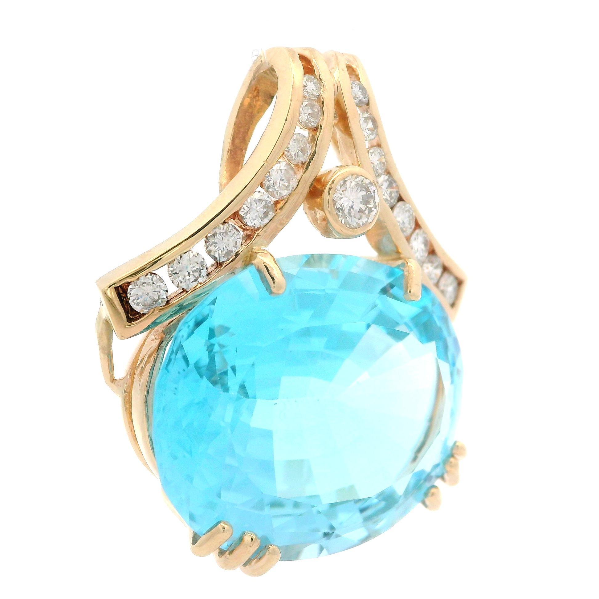 Ciondolo a scorrimento in oro giallo 14k con topazio blu ovale grande da 25,4x20 mm e diamante da 0,80 carati in vendita 1