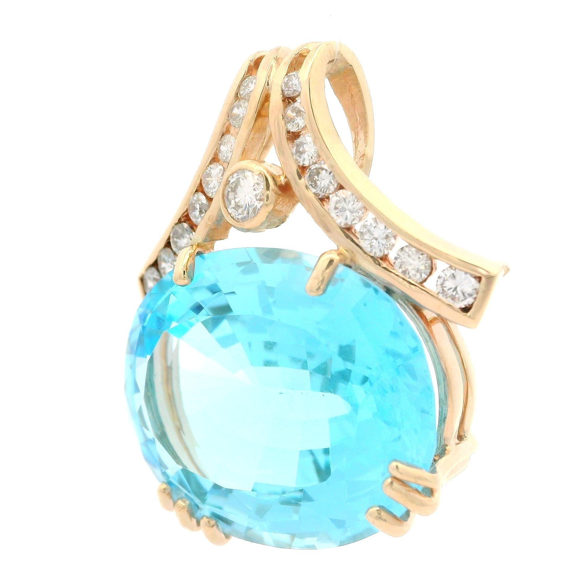 Ciondolo a scorrimento in oro giallo 14k con topazio blu ovale grande da 25,4x20 mm e diamante da 0,80 carati in vendita 2