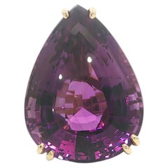 14k Yellow Gold Large 67ct Pear Cut Amethyst Solitaire Statement Ring