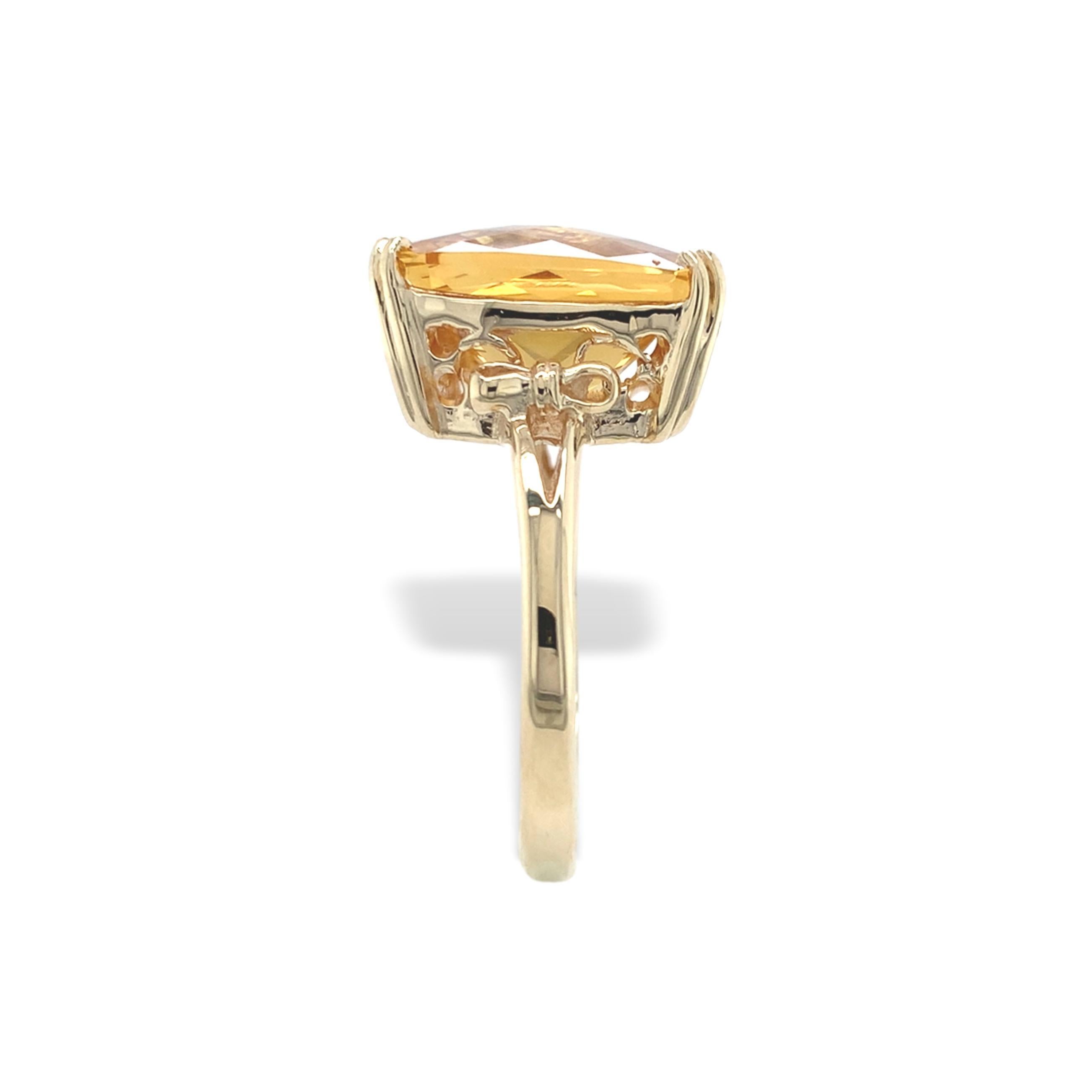 Taille brillant Bague en or jaune 14K avec citrine de 7,97 carats et motifs de nœuds taille 10 en vente