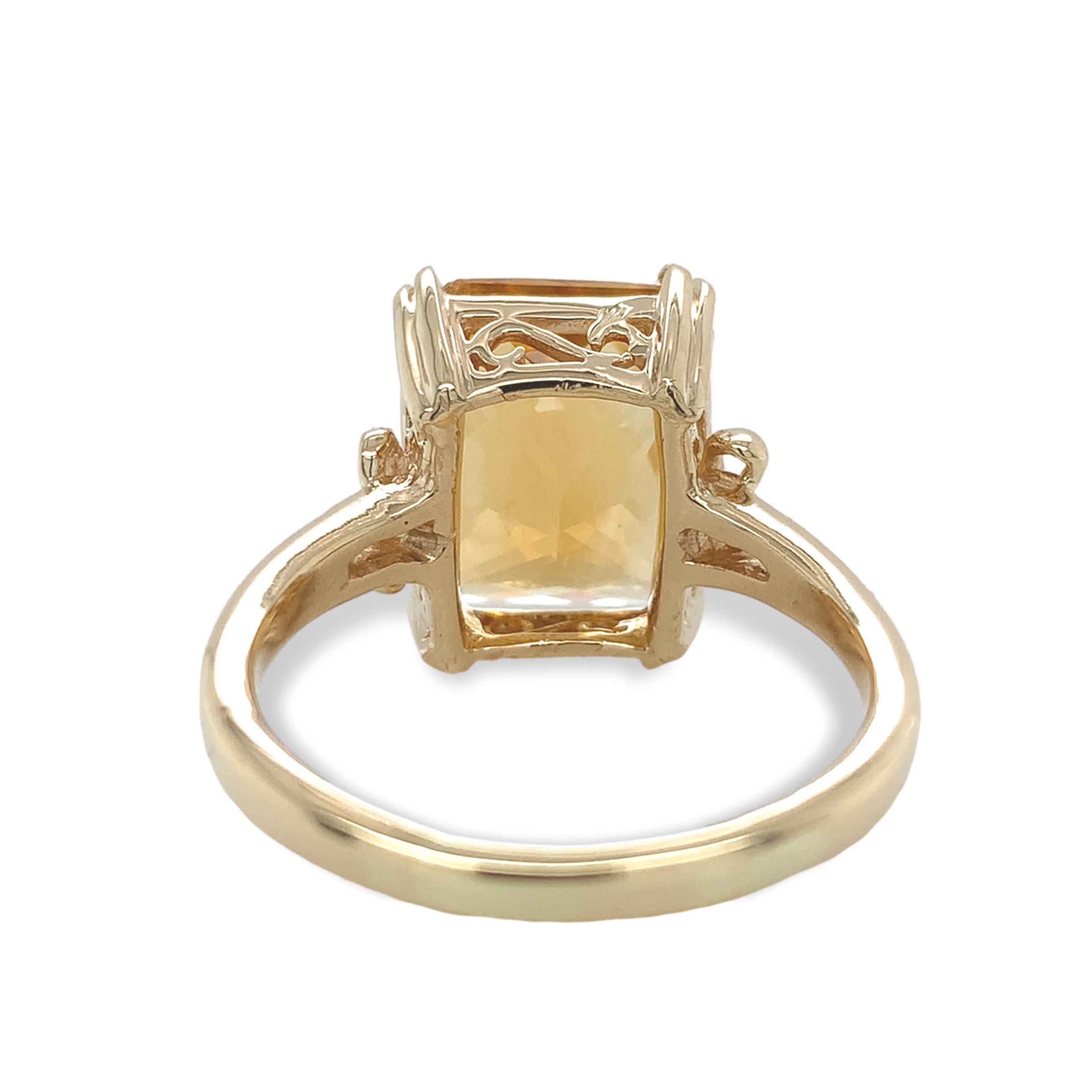 Bague en or jaune 14K avec citrine de 7,97 carats et motifs de nœuds taille 10 Excellent état - En vente à Big Bend, WI