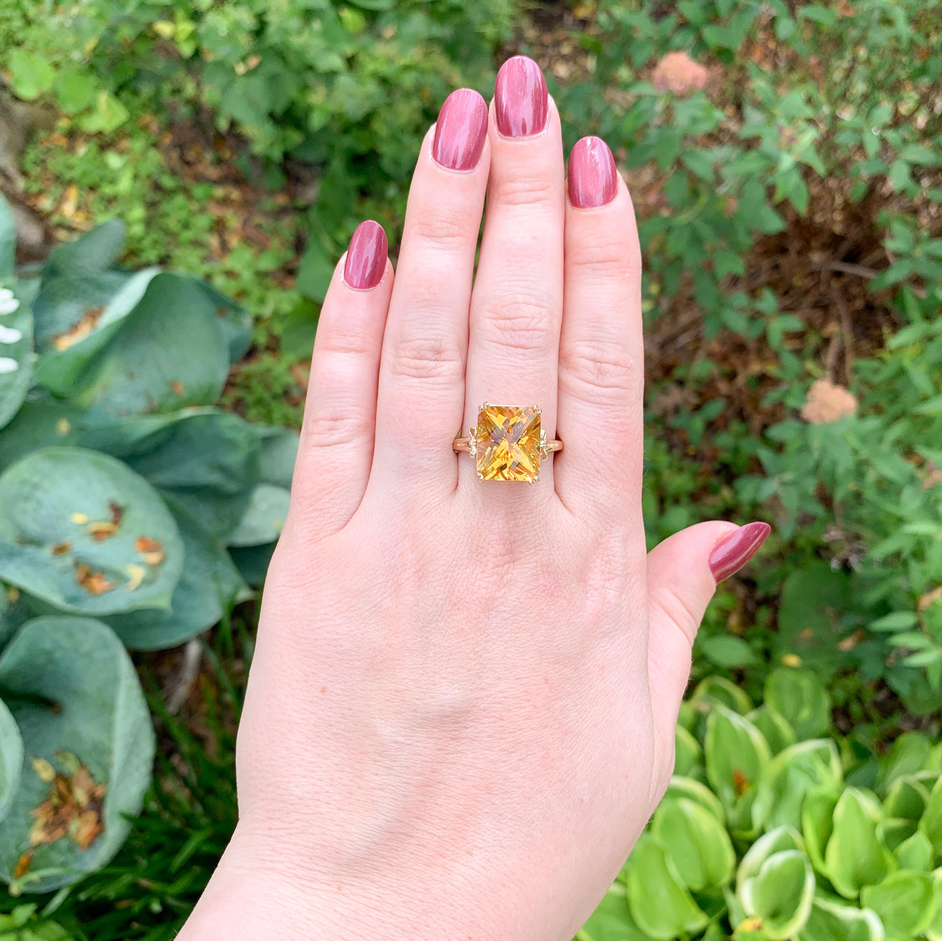 Bague en or jaune 14K avec citrine de 7,97 carats et motifs de nœuds taille 10 Pour femmes en vente