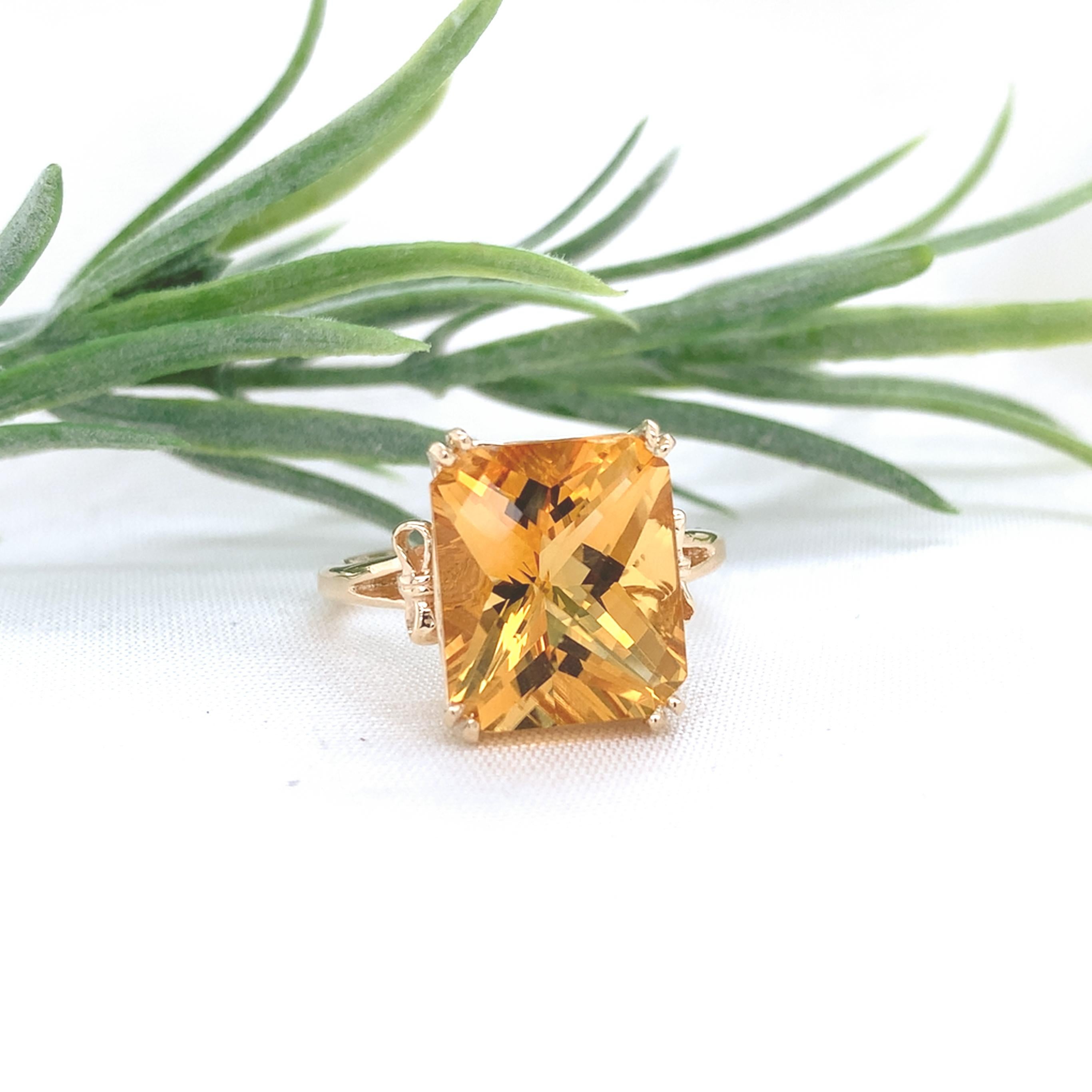 Bague en or jaune 14K avec citrine de 7,97 carats et motifs de nœuds taille 10 en vente 2