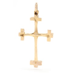 14 Karat Yellow Gold Large Beaded Cross Charm / Pendant