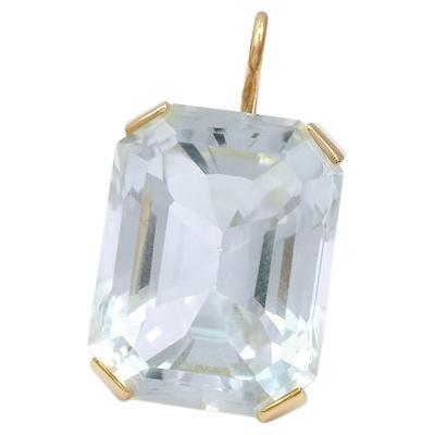 14k Yellow Gold Large Blue Topaz Pendant Gorgeous! For Sale