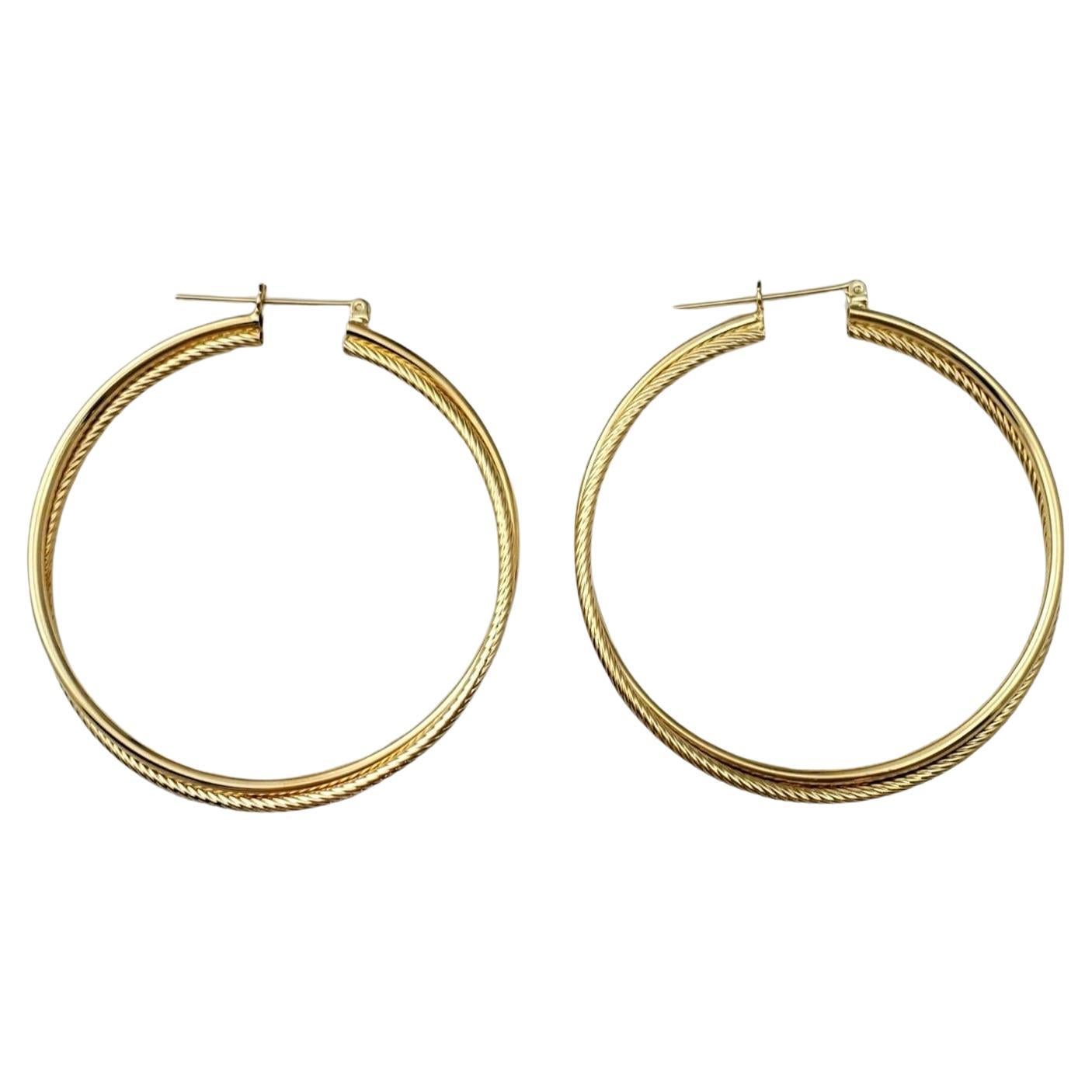 14K Yellow Gold Large Crossover Hoop Earrings #16664 For Sale