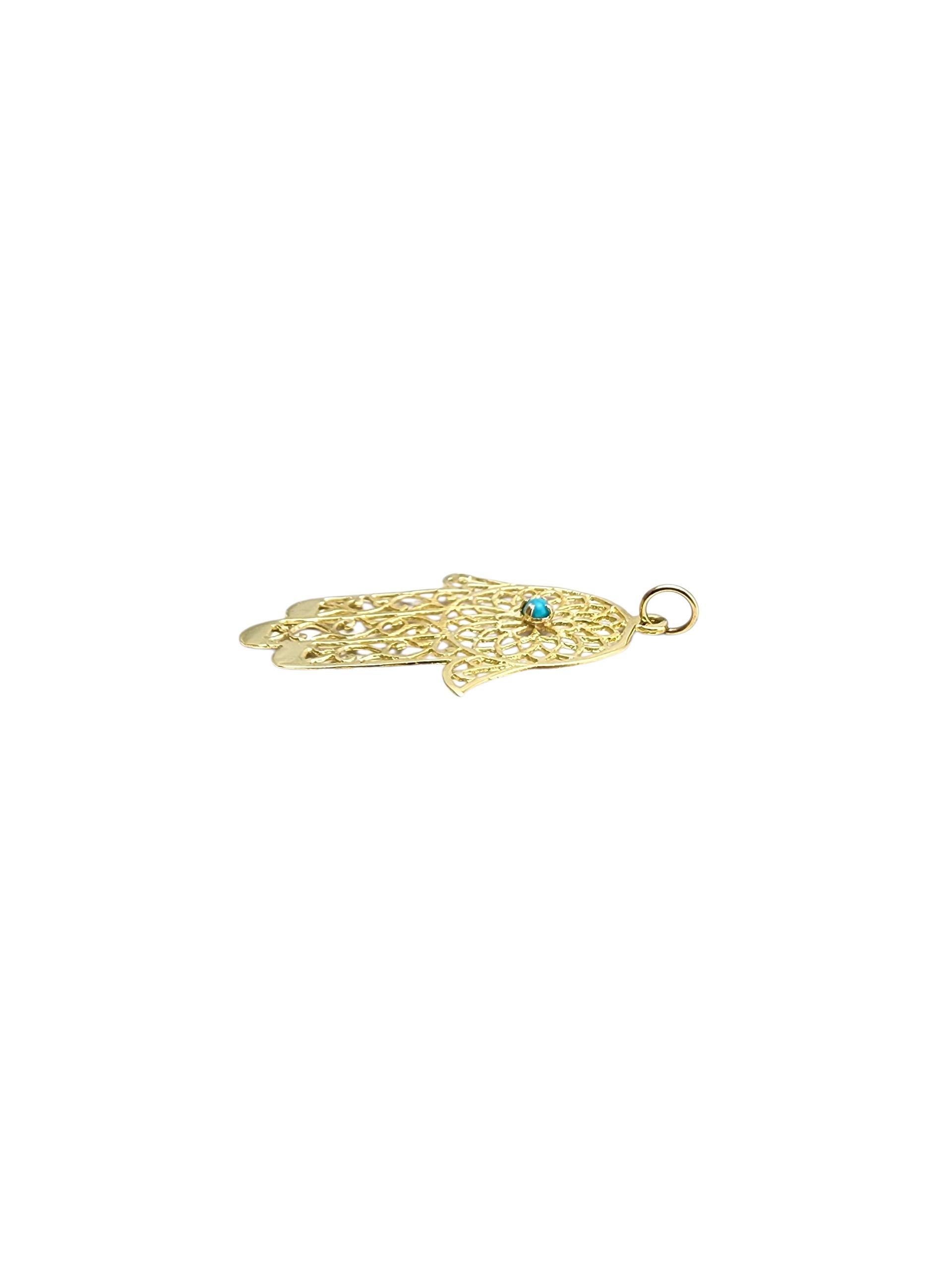 Colgante Hamsa grande de oro amarillo de 14 quilates #22739 en venta 1