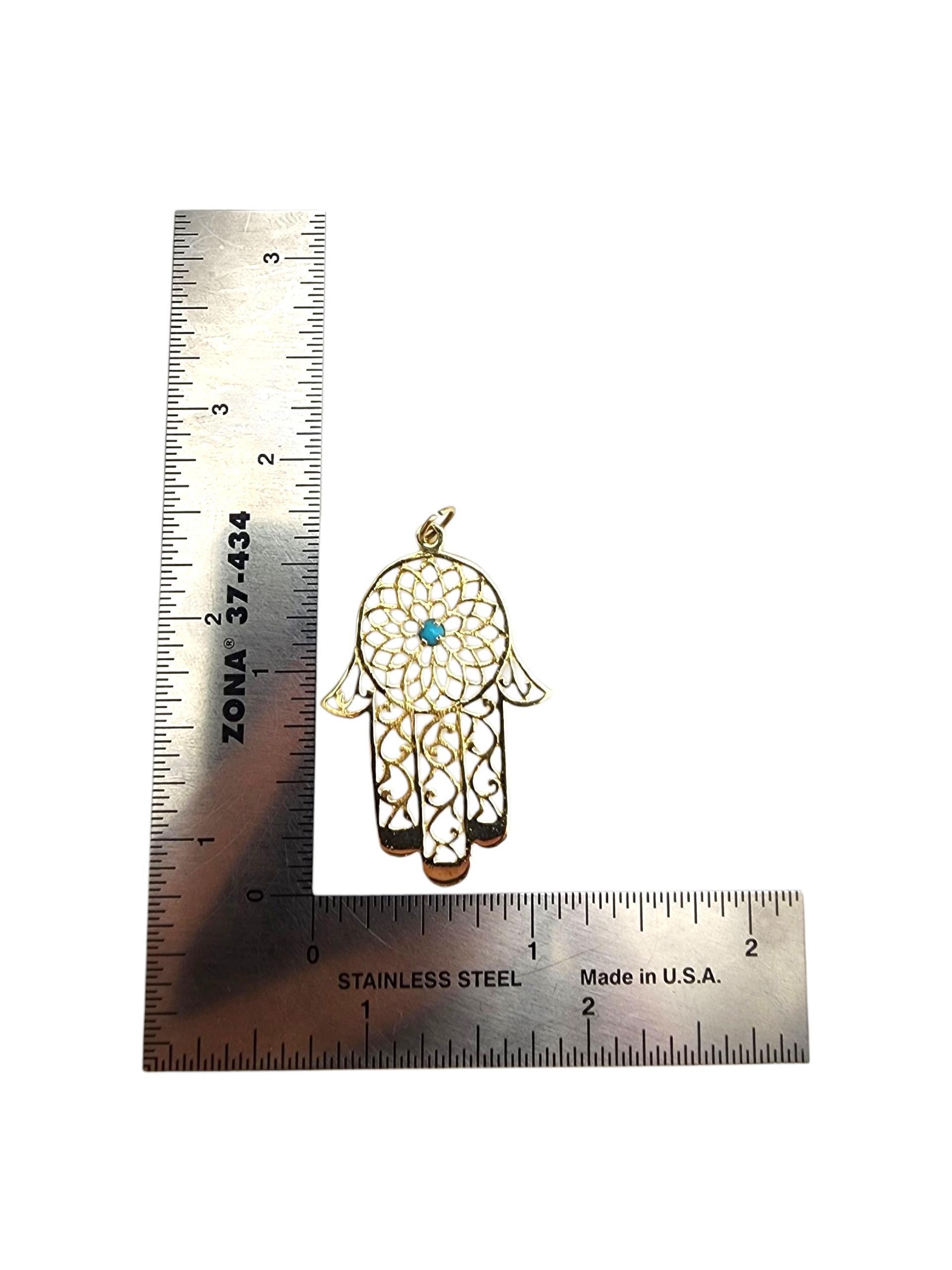 Colgante Hamsa grande de oro amarillo de 14 quilates #22739 en venta 2