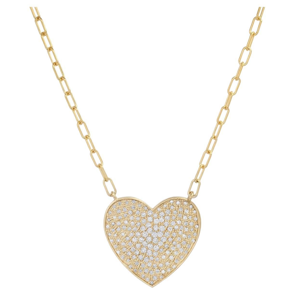 Vintage 14k Yellow Gold Diamond Heart Necklace For Sale at 1stDibs
