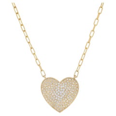 Collana a disco con diamante a cuore grande in oro giallo 14k