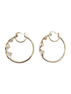 14K Yellow Gold Large Hoop Earrings With Cubic Zirconia #22709
