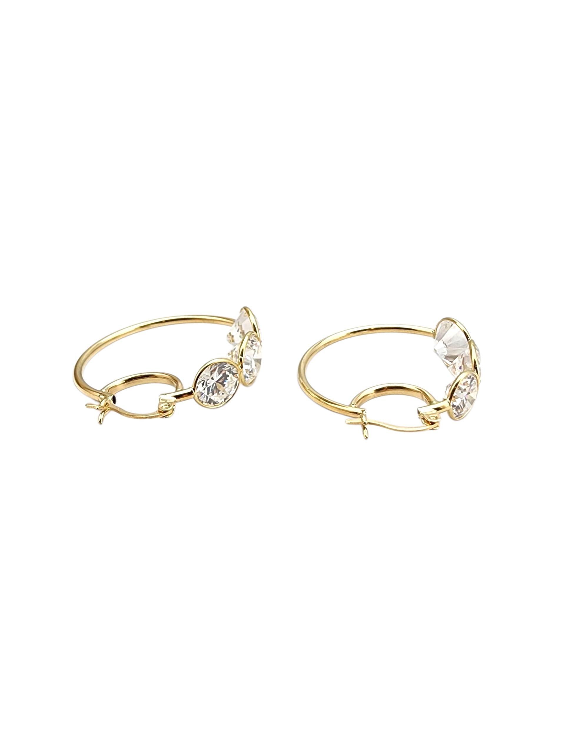 Women's 14K Yellow Gold Large Hoop Earrings With Cubic Zirconia #22709 For Sale