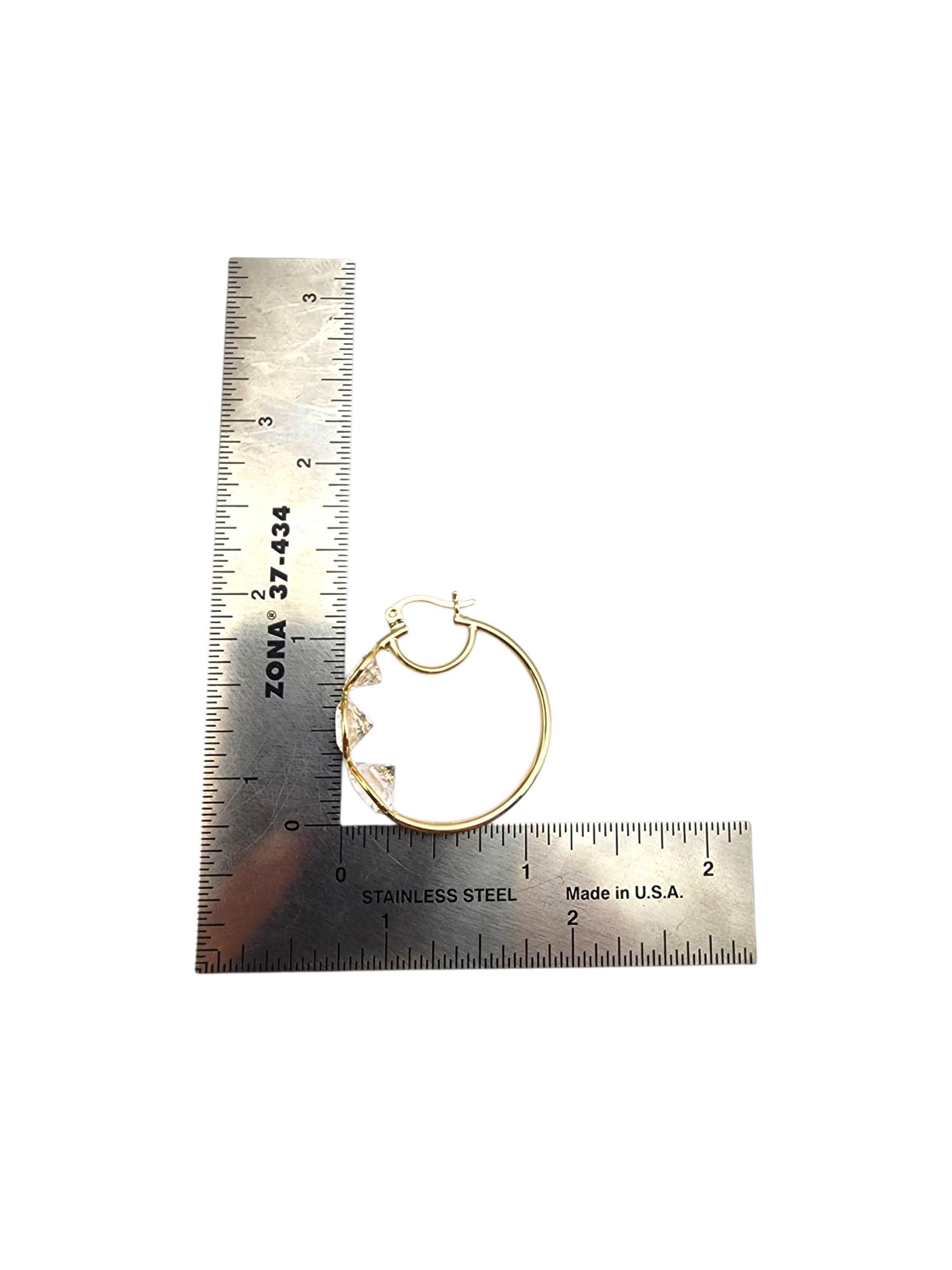 14K Yellow Gold Large Hoop Earrings With Cubic Zirconia #22709 For Sale 3