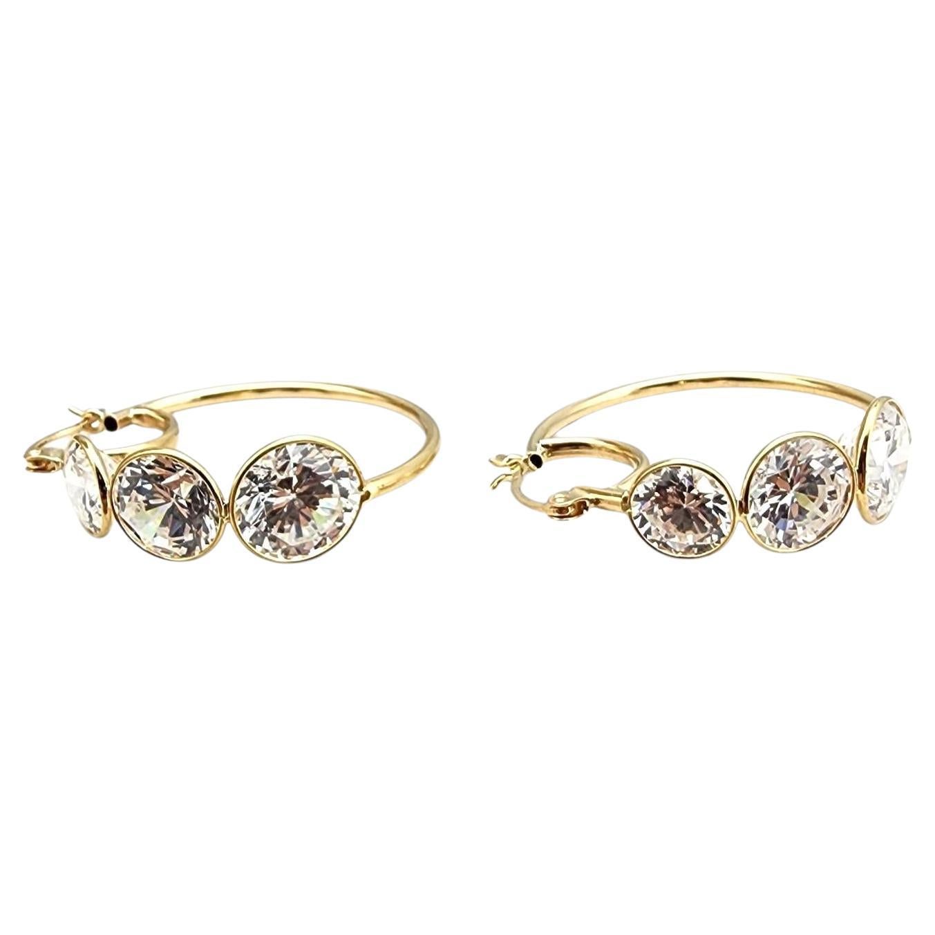 14K Yellow Gold Large Hoop Earrings With Cubic Zirconia #22709