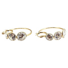 14K Yellow Gold Large Hoop Earrings With Cubic Zirconia #22709