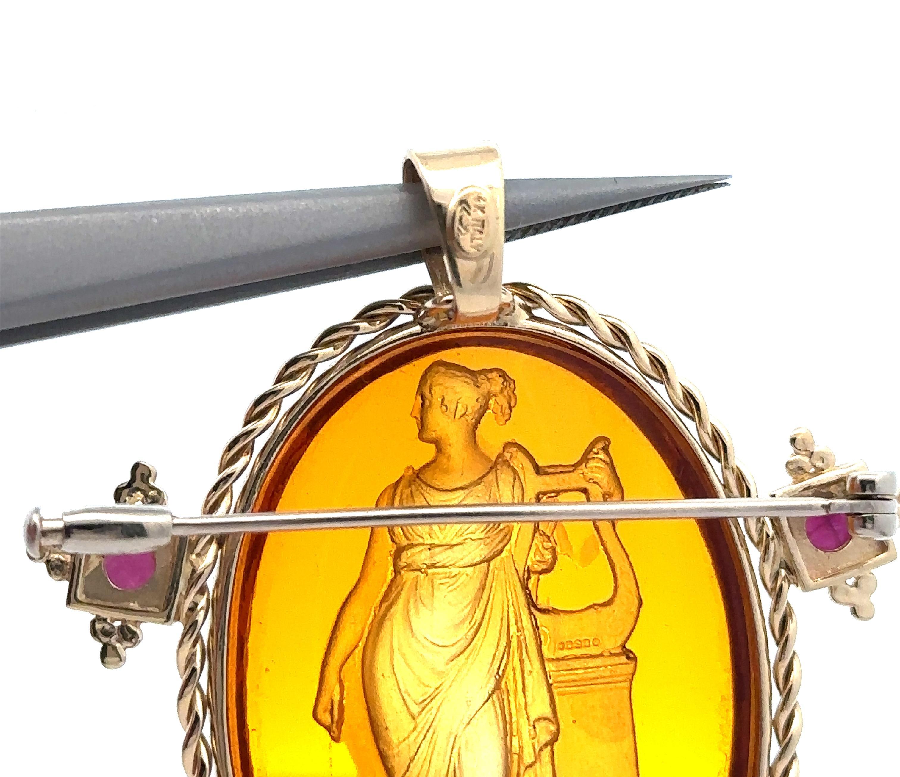 Colgante broche de alambre trenzado de oro amarillo de 14k con gran rubí y perla de cristal calcográfico Cabujón en venta