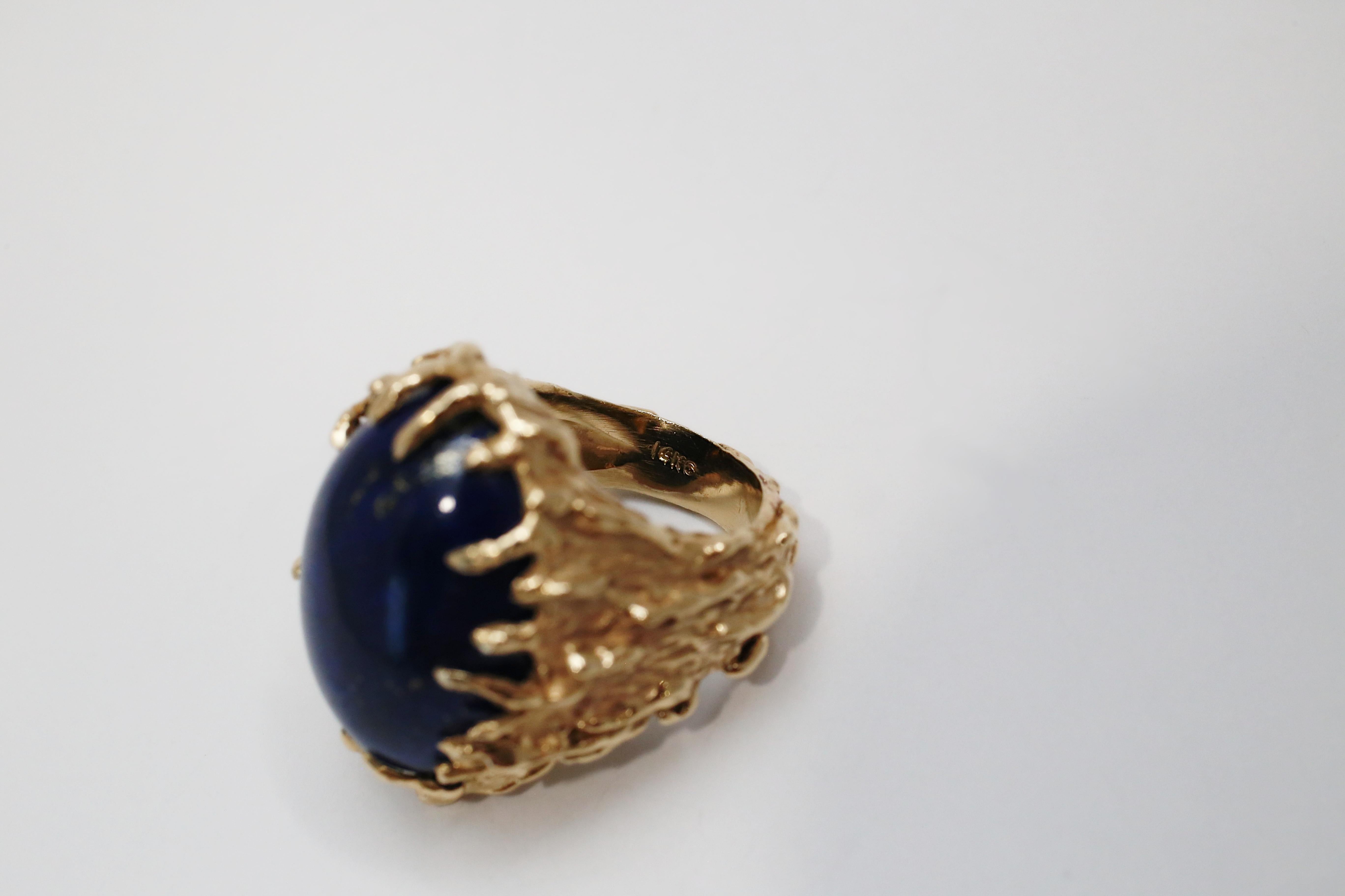Women's 14k Yellow Gold Large Lapis Lazuli Ring, Size 5.75 - 25.0g For Sale