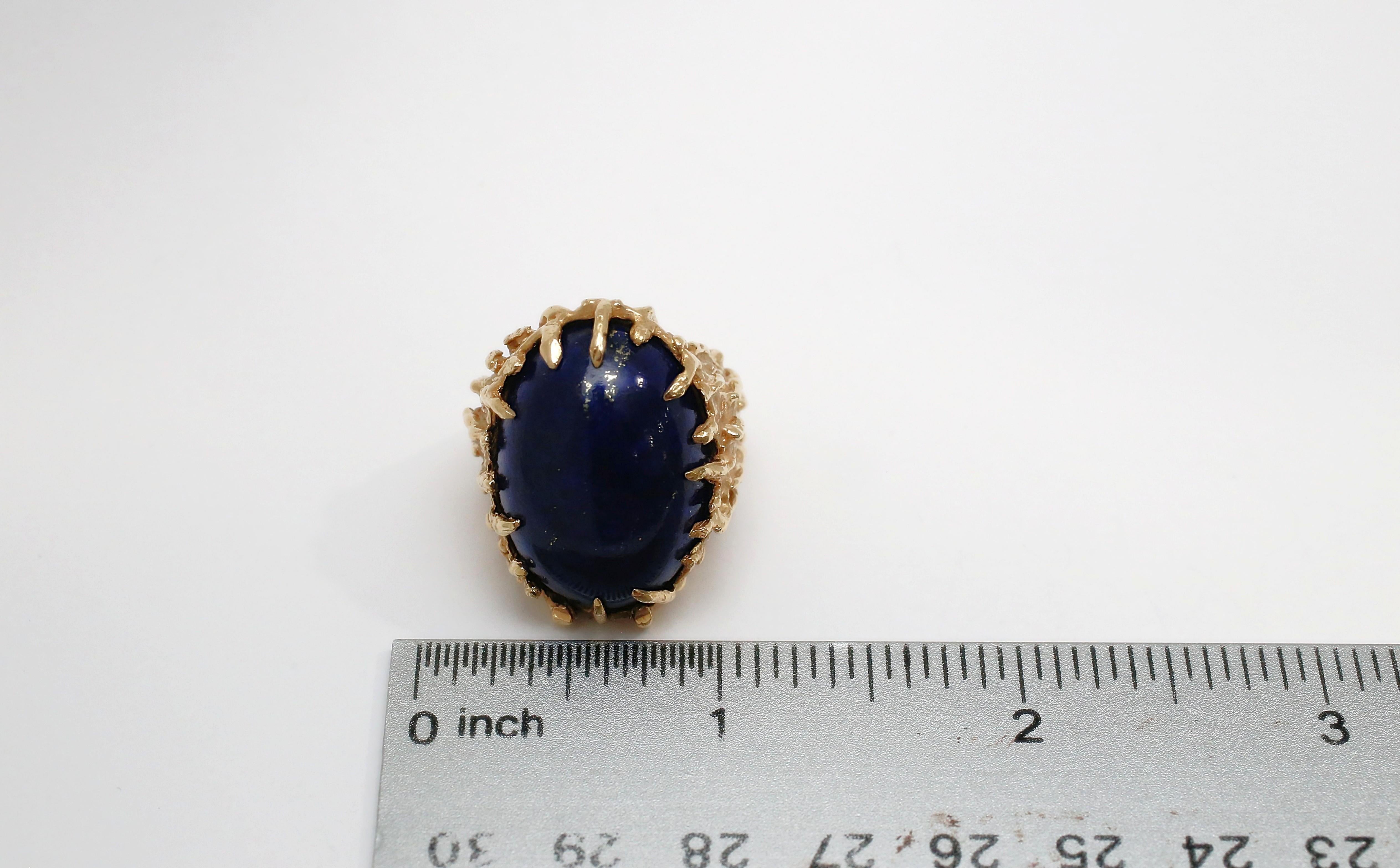 14k Yellow Gold Large Lapis Lazuli Ring, Size 5.75 - 25.0g For Sale 1