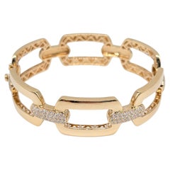 14K Yellow Gold Large Link Shape Bangle with Pave Set Diamonds Totaling .75ct.