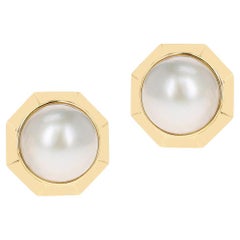 Vintage 14K Yellow Gold Large Mabe Pearl Earrings
