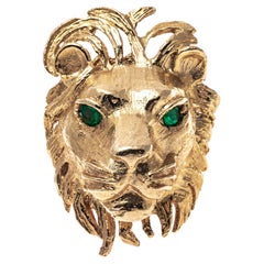 Vintage 14k Yellow Gold Large Matte Figural Lions Head Ring, Size 8