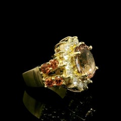 14k Yellow Gold Large Morganite & 1.50ctw Diamond Halo Statement Fiery Ring
