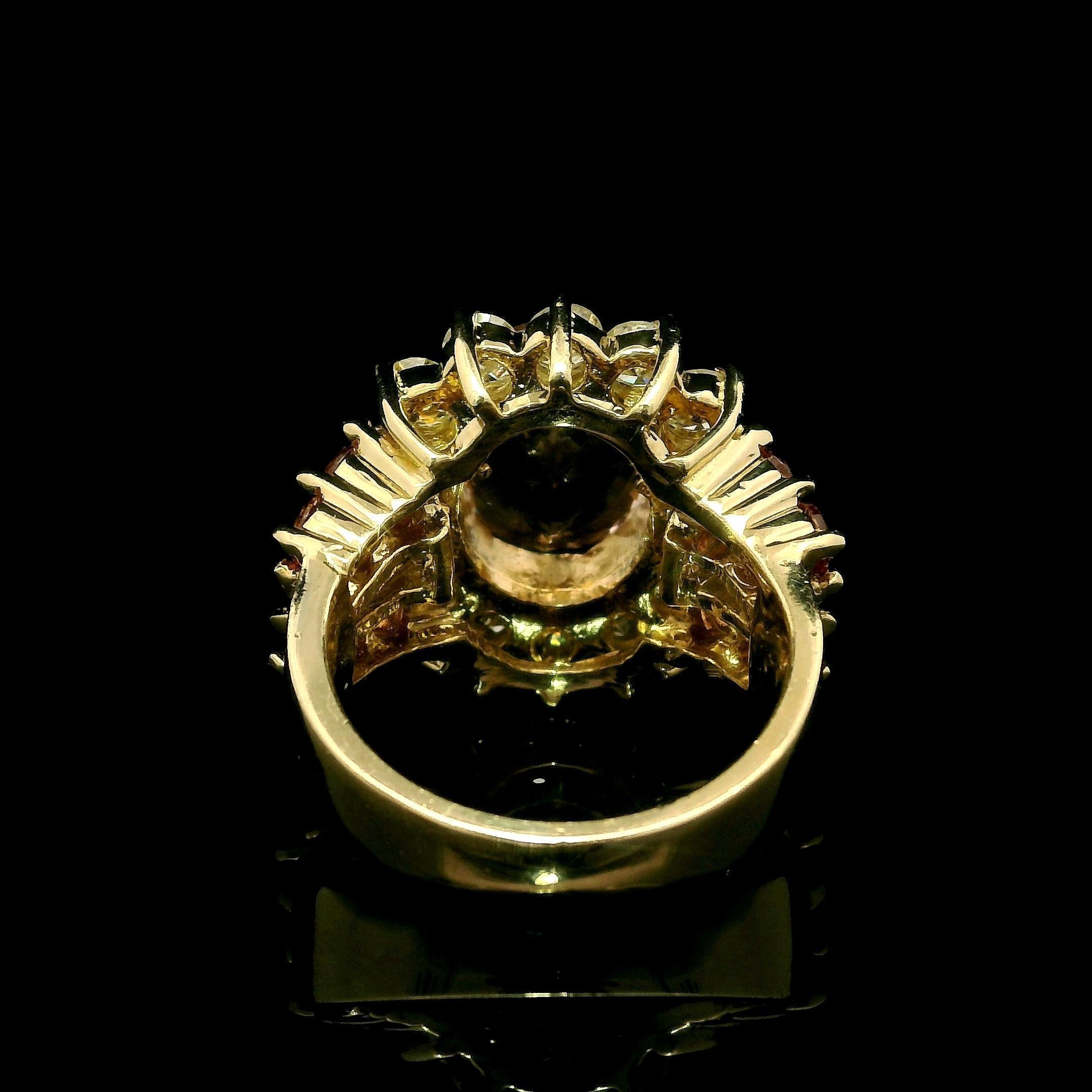 Taglio ovale Anello in oro giallo 14k con morganite grande e diamanti da 1,50 ct. in vendita