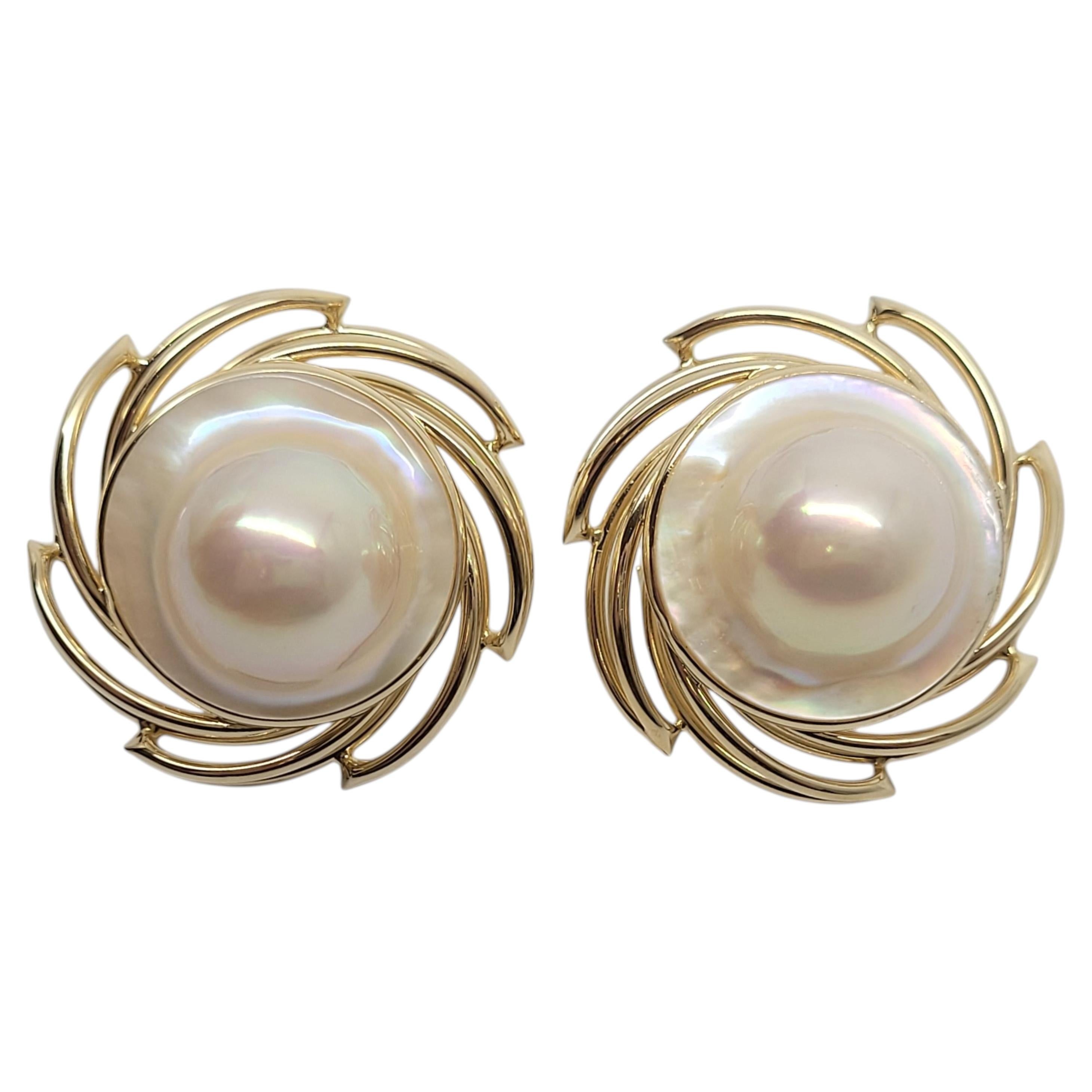 14K Yellow Gold Large Mother of Pearl Fashion Earrings #24188