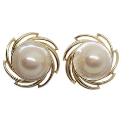 14K Yellow Gold Large Mother of Pearl Fashion Earrings #24188